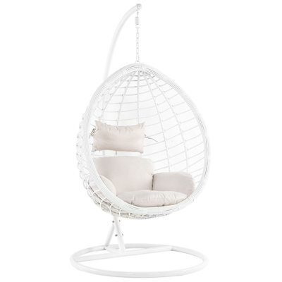 Beliani Hanging Chair With Stand Fano Pe Rattan White - image 1