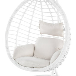 Beliani Hanging Chair With Stand Fano Pe Rattan White - thumbnail 8