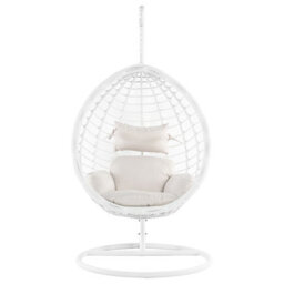 Beliani Hanging Chair With Stand Fano Pe Rattan White - thumbnail 5