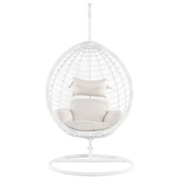 Beliani Hanging Chair With Stand Fano Pe Rattan White - thumbnail 4