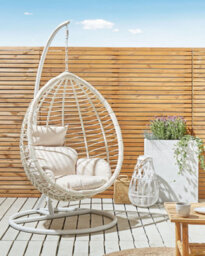 Beliani Hanging Chair With Stand Fano Pe Rattan White - thumbnail 2