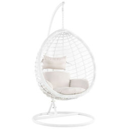 Beliani Hanging Chair With Stand Fano Pe Rattan White - thumbnail 1