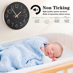 1 Pack Silent Wall Clock - Black And Gold, 30 Cm, Numerals, Round Quartz Modern Decorative For Living Room, Bedroom - thumbnail 3