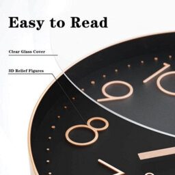 1 Pack Silent Wall Clock - Black And Gold, 30 Cm, Numerals, Round Quartz Modern Decorative For Living Room, Bedroom - thumbnail 2