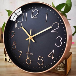 1 Pack Silent Wall Clock - Black And Gold, 30 Cm, Numerals, Round Quartz Modern Decorative For Living Room, Bedroom - thumbnail 4