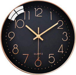 1 Pack Silent Wall Clock - Black And Gold, 30 Cm, Numerals, Round Quartz Modern Decorative For Living Room, Bedroom
