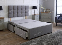 Comfy Deluxe 3Ft Grey Linen  Single Divan Bed Base With Headboard No Drawers