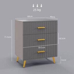Wyld Haus Momase 3-Drawer Grey Dresser With Gold-Tone Handles And Legs, 60W X 40D X 71.5H Cm - thumbnail 3