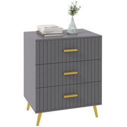 Wyld Haus Momase 3-Drawer Grey Dresser With Gold-Tone Handles And Legs, 60W X 40D X 71.5H Cm - thumbnail 1