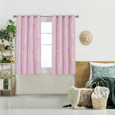 Deconovo Blackout Eyelet Curtains Thermal Insulated Gold Wave Line Foil Printed Curtains For Bedroom 46X54 Inch Pink 2 Panels - image 1