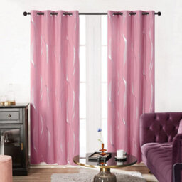 Deconovo Blackout Eyelet Curtains Thermal Insulated Gold Wave Line Foil Printed Curtains For Bedroom 46X54 Inch Pink 2 Panels - thumbnail 2