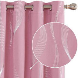 Deconovo Blackout Eyelet Curtains Thermal Insulated Gold Wave Line Foil Printed Curtains For Bedroom 46X54 Inch Pink 2 Panels - thumbnail 3