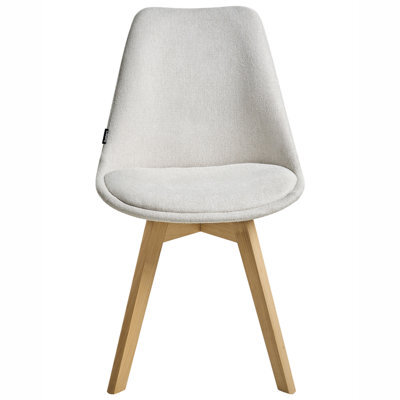 Wyld And Coco Set Of 2 Off-White Fabric Dining Chairs With Padded Seats And Beechwood Legs. - image 1