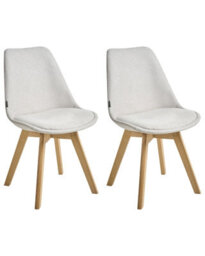 Wyld And Coco Set Of 2 Off-White Fabric Dining Chairs With Padded Seats And Beechwood Legs. - thumbnail 3