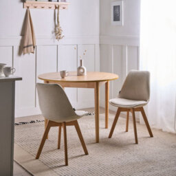Wyld And Coco Set Of 2 Off-White Fabric Dining Chairs With Padded Seats And Beechwood Legs. - thumbnail 2