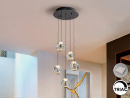 Luminosa Lighting Luminosa Zaria 5 Light Cluster Pendant Ceiling Light Black, Gold, Clear Led 3000K Dimmable - Uk Stock - thumbnail 1