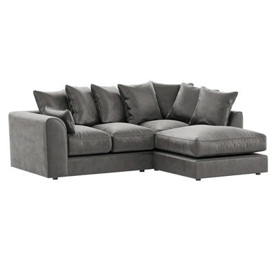 Furnishings For Less UK Brooklyn Plush Velvet 3 To 4 Seater L Shaped Corner Sofa Grey Right Hand Facing - image 1