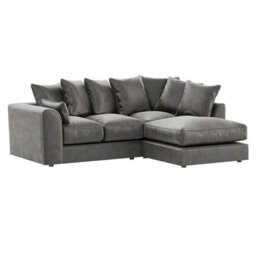 Furnishings For Less UK Brooklyn Plush Velvet 3 To 4 Seater L Shaped Corner Sofa Grey Right Hand Facing - thumbnail 1