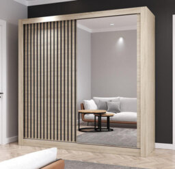 Fhi Kingston 203Cm Oak Sliding Door Wardrobe Modern Bedroom Storage With Full Length Mirror Shelves And Hanging Rails - thumbnail 1