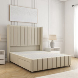 Bsspoke Zoe Divan Bed Cream Plush Velvet With 54Inch Headboard & 12Inch Footboard & No Drawers No Mattress In All Sizes - thumbnail 1