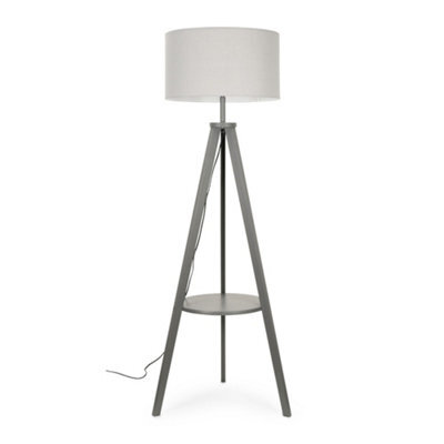 Valuelights Morrigan Grey Wood Shelf Tripod Floor Lamp With Drum Shade - image 1