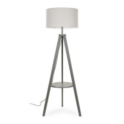 Valuelights Morrigan Grey Wood Shelf Tripod Floor Lamp With Drum Shade