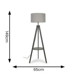 Valuelights Morrigan Grey Wood Shelf Tripod Floor Lamp With Drum Shade - thumbnail 7