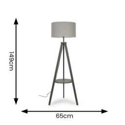Valuelights Morrigan Grey Wood Shelf Tripod Floor Lamp With Drum Shade - thumbnail 9