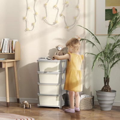 Homcom Kids Storage Units With Drawers 4 Tier Chest Dresser Tower Cream - image 1