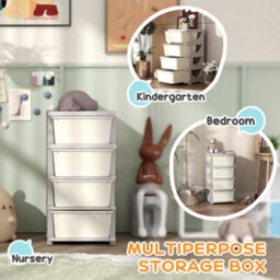 Homcom Kids Storage Units With Drawers 4 Tier Chest Dresser Tower Cream - thumbnail 6