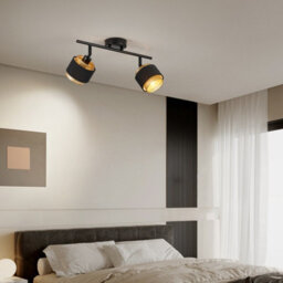 Harper Living 2 Way Ceiling Spotlights, Black & Gold, 2Xe14 40W Max, Rotation Heads, Metal Mesh & Fabric Shade - thumbnail 6