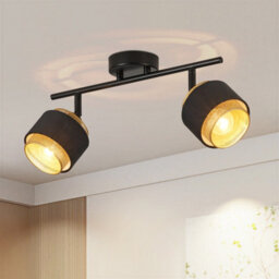 Harper Living 2 Way Ceiling Spotlights, Black & Gold, 2Xe14 40W Max, Rotation Heads, Metal Mesh & Fabric Shade