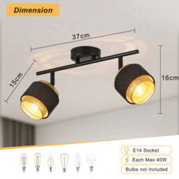 Harper Living 2 Way Ceiling Spotlights, Black & Gold, 2Xe14 40W Max, Rotation Heads, Metal Mesh & Fabric Shade - thumbnail 4
