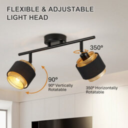 Harper Living 2 Way Ceiling Spotlights, Black & Gold, 2Xe14 40W Max, Rotation Heads, Metal Mesh & Fabric Shade - thumbnail 3
