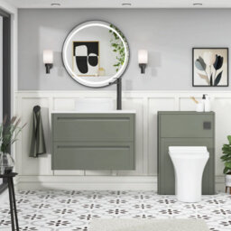 Royal Bathrooms Royal Bathroom Elmore 800mm Matt Green Wall Mounted Bathroom Vanity Unit 2 Drawer Plain White Worktop With Round Basin - thumbnail 5