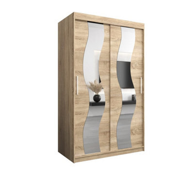 Arte Stylish Mirrored Sliding Door Wardrobe In Oak Sonoma With Spacious Shelves (H)2000mm (W)1200mm (D)620mm - image 1