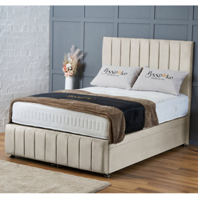 Bsspoke Sierra Ottoman Divan Bed Cream Plush Velvet 54Inch Headboard & Footboard No Mattress Single Double King 4Ft 6Ft - image 1