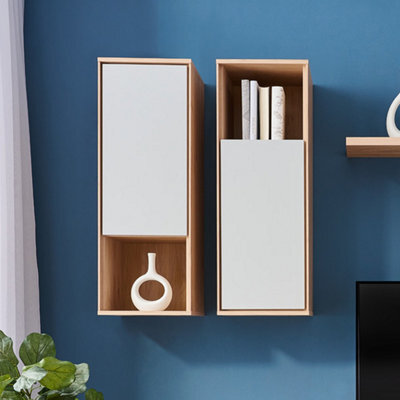 Heze Furniture Meena  1 Door Wall Cabinet - Hickory / Light Grey - image 1