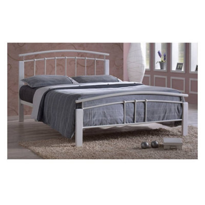 TL Beds White Metal & White Beech Bed Frame - Small Double 4Ft