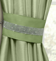 Intimates Manhattan Faux Silk Diamante Curtain Tieback Pair - Green