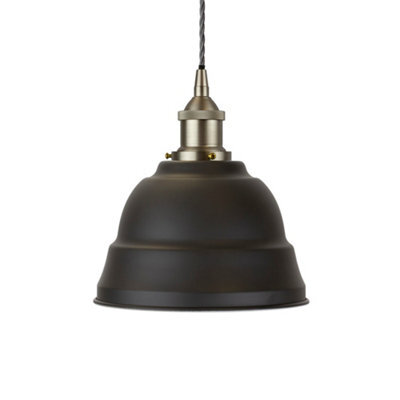 Matt Black Lincoln Painted Dome Pendant Light With Brushed Chrome Lamp Holder And Grey Twisted Cable - Se Home - image 1