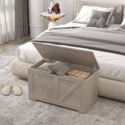 Wyld Haus Kamari 100L Grey Wood-Effect Storage Chest With Safety Hinge And Seat Lid - thumbnail 3
