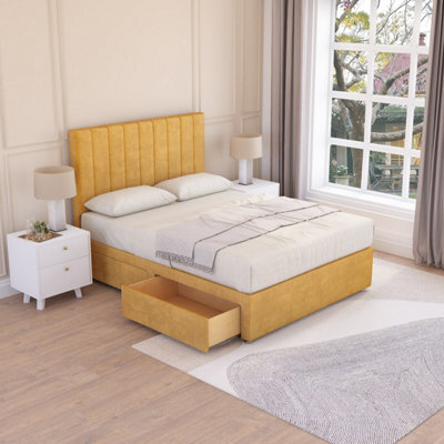 Sloomy Kansas Mustard Plush 3Ft Memory Foam Bed Set With 2 Drawers, Mattress & Headboard- Single - image 1