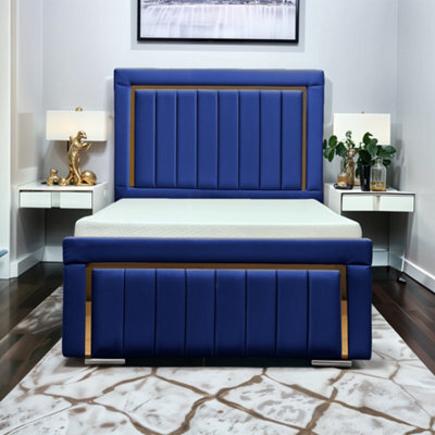 UKBEDFURNITURE Princess Blue Plush Valvet Upholstered Bed Frame - Slatted Base With 10 Inch Orthopedic Mattress - 48 Inch Headboard - image 1