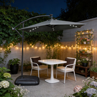 Abrihome 2.35M Hanging Cantilever Garden Parasol With Led Lights, Garden Umbrella For Outdoor Daytime Shade, Grey - image 1