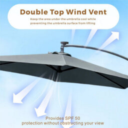 Abrihome 2.35M Hanging Cantilever Garden Parasol With Led Lights, Garden Umbrella For Outdoor Daytime Shade, Grey - thumbnail 4