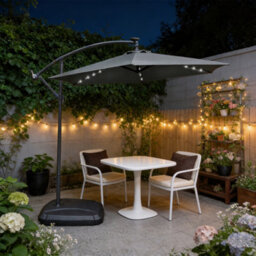 Abrihome 2.35M Hanging Cantilever Garden Parasol With Led Lights, Garden Umbrella For Outdoor Daytime Shade, Grey - thumbnail 1
