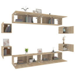 Berkfield 8 Piece Tv Cabinet Set Sonoma Oak Engineered Wood - thumbnail 4