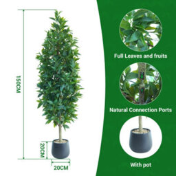 London Boutique 150Cm Artificial Bay Tree With Black Pot, Faux Bay Laurel Topiary, Adjustable Silk Leaves, Indoor Outdoor Decor - thumbnail 3