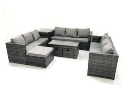 Fimous Outdoor Garden Furniture Set 8 Pieces Rattan Sofa Set With Coffee Table 3 Footstools Side Table Dark Grey Mixed - thumbnail 1